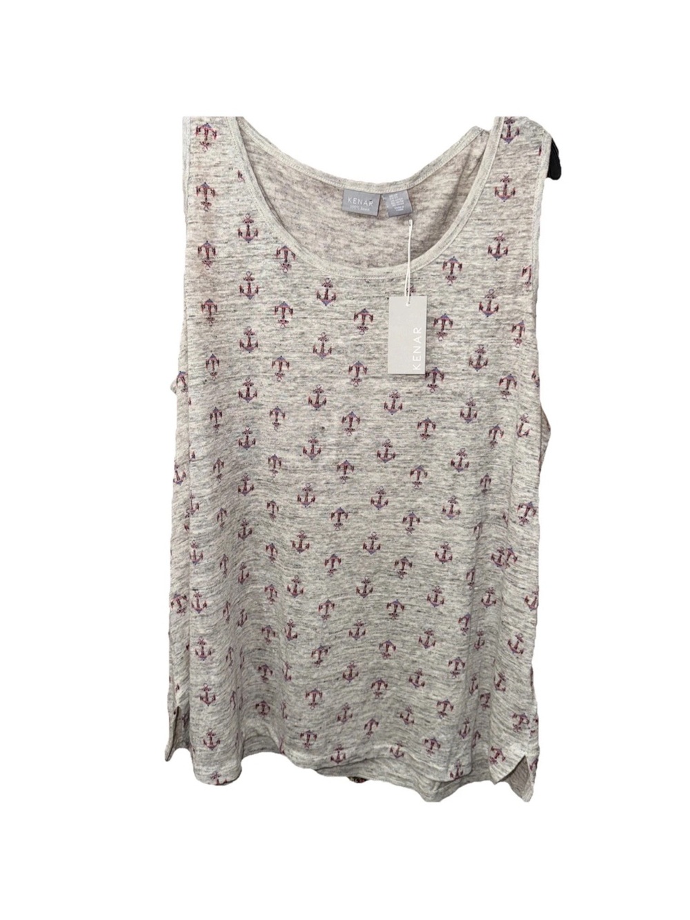 Kenar Womens 100% Linen Sleeveless T-Shirt Tank Top Anchor Print Sz 2X Resort